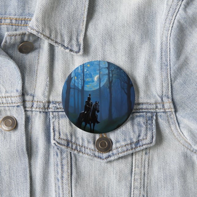 Mysteriöser Schwarzer Ritter im Mondlichtwald Button (Beispiel)
