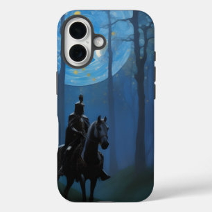 Mysteriöser Schwarzer Ritter im Mondlichtwald iPhone 16 Hülle