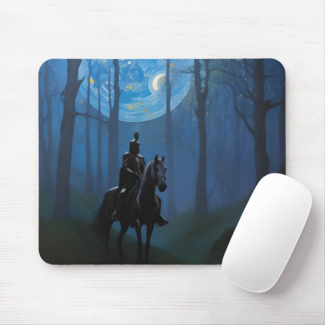 Mysteriöser Schwarzer Ritter im Mondlichtwald Mousepad (Mit Mouse)