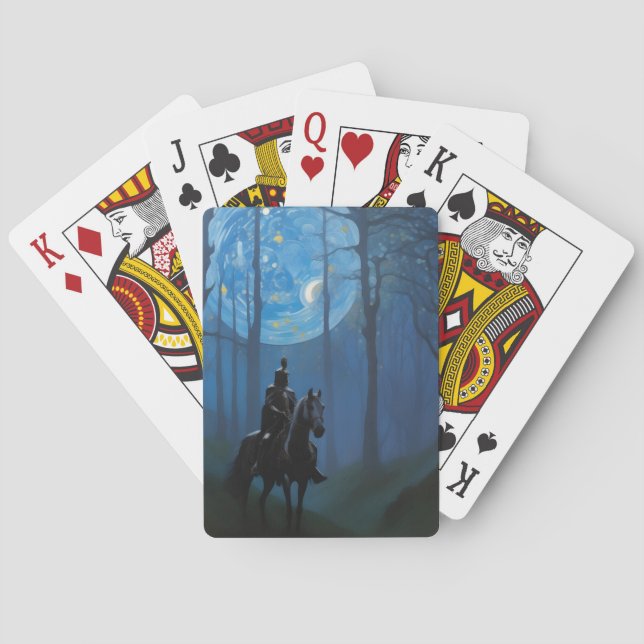 Mysteriöser Schwarzer Ritter im Mondlichtwald Spielkarten (Rückseite)