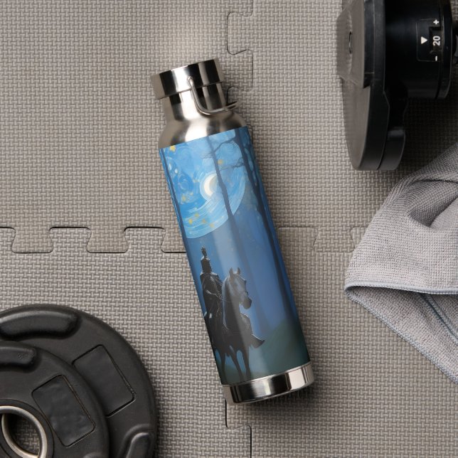 Mysteriöser Schwarzer Ritter im Mondlichtwald Trinkflasche (Fitnessstudio)