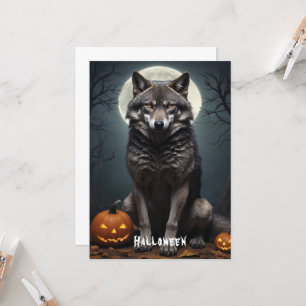 Mysteriöser Wolf mit KürbisHalloween-Kunst Einladung