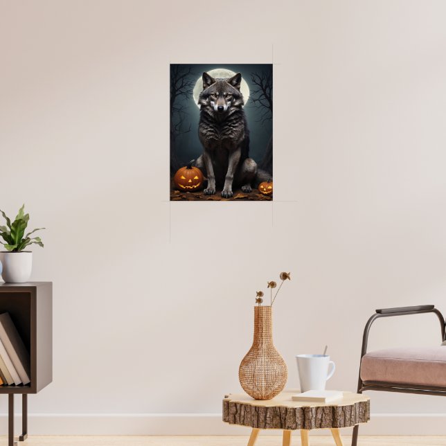 Mysteriöser Wolf mit KürbisHalloween-Kunst Poster (Wohnzimmer 3)