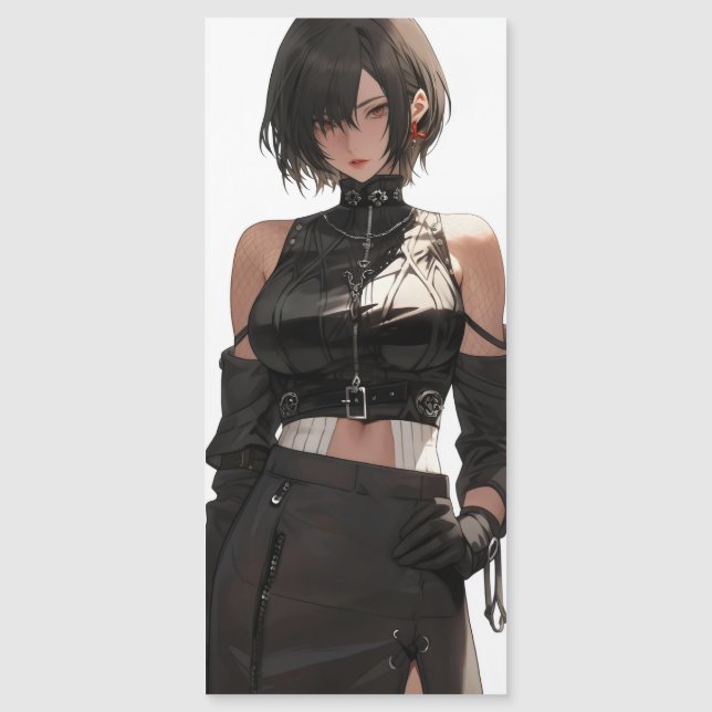 Mysteriöses Anime Girl Leather Magnetkarte (Vorderseite)