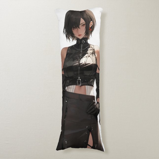 Mysteriöses Anime Girl Leather Seitenschläferkissen (Vorderseite Vertikal)