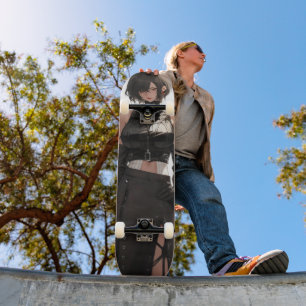 Mysteriöses Anime-Mädchen Leder Skateboard