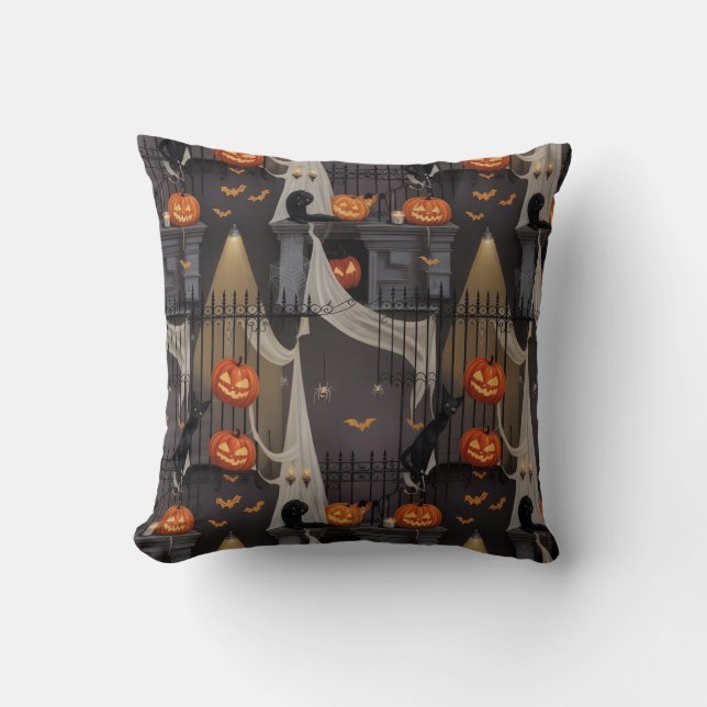 Mysteriöses Night Cat and Pumpkin Pattern - Hallow Kissen (Vorderseite)