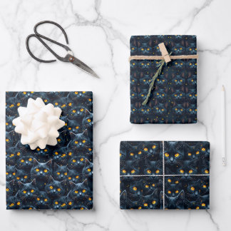 Mysteriöses Schwarzes Katzenmuster Geschenkpapier Set