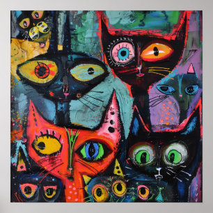Mysterious Cats - Impression d'art Whimsical