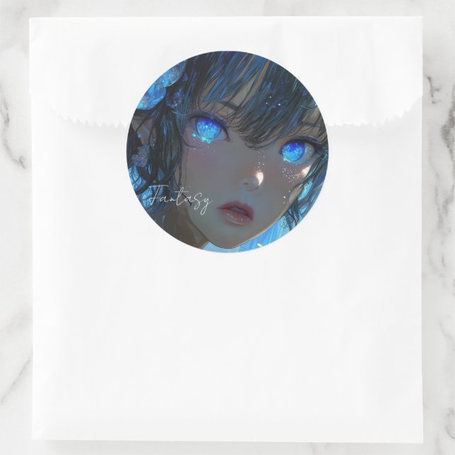 Mysterious Fantasy Girl - Ocean Art Aesthetic Runder Aufkleber (Tasche)