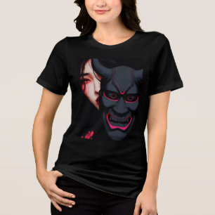 Mysterious Girl mit Oni-Maske Dunkler Japanischer Tri-Blend Shirt