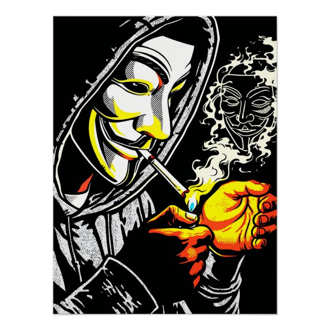 Mysterious Hooded Mask Smoker Pop Art Poster (Vorderseite)