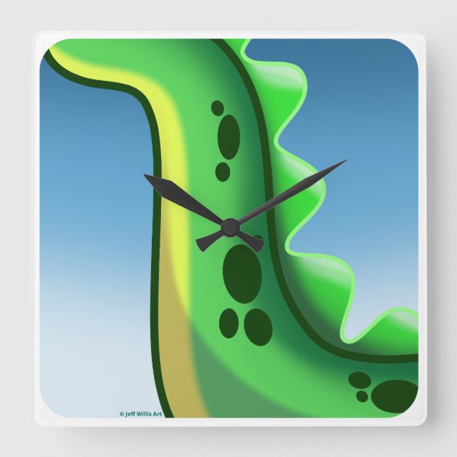 MYSTERIOUS LONG NECK DINOSAUR von Jeff Willis Art Quadratische Wanduhr (Vorderseite)