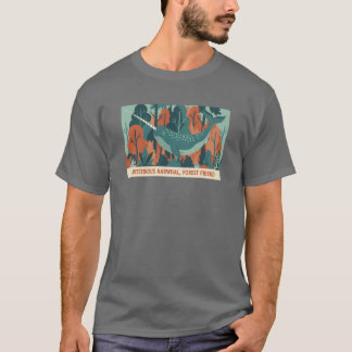 Mysterious Narwhal Forest Friend Retro-Grafik T-Shirt