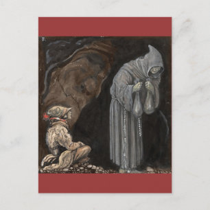 Mysterium Figur in Kapuzenumhang mit Jungen Postkarte