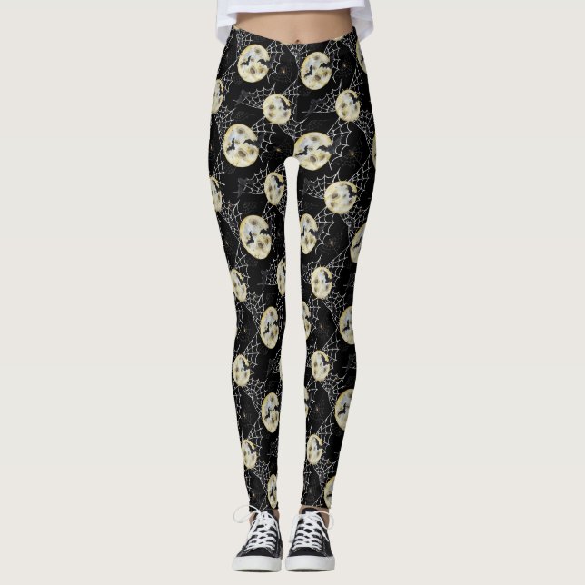 Mystery Bat & Moon Pattern Halloween Leggings (Vorderseite)