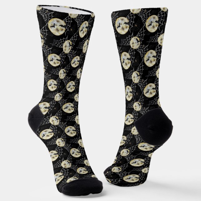 Mystery Bat & Moon Pattern Halloween Socken (Gewinkelt)