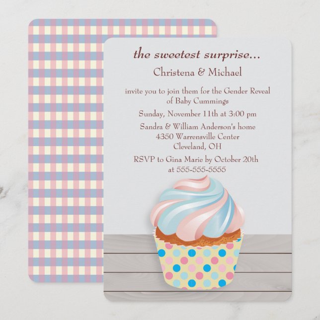 Mystery Cupcake Gender Offenlegung Einladung (Vorne/Hinten)