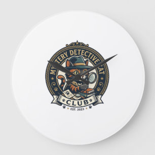 Mystery Detective Cat Cat Grafik T-Shirt Kunst - M Große Wanduhr
