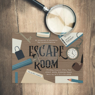 Mystery Escape Room Blau Geburtstag Einladung