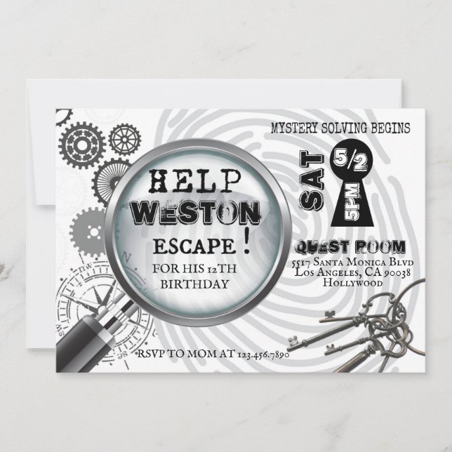 Mystery Escape Zimmer Einladung (Vorderseite)