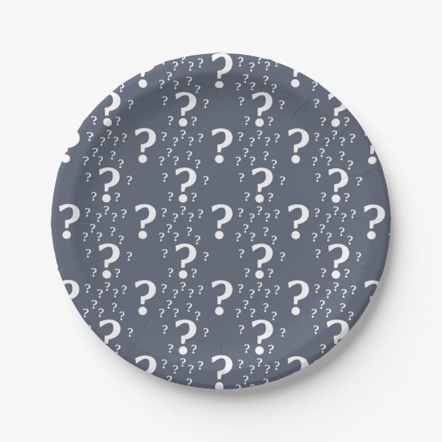 Mystery-Fragezeichen Rätsel blau-grau Pappteller (Vorderseite)