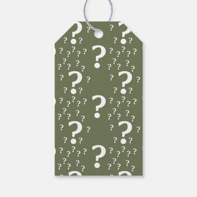 Mystery-Fragezeichen Rätsel olivgrün Geschenkanhänger (Vorderseite)