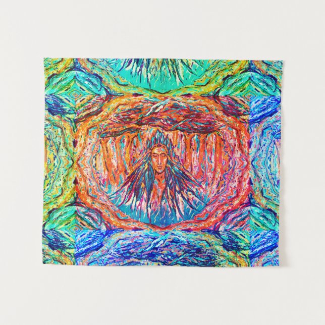 Mystery Rainbow Goddess Holding Sky Wandteppich (Vorderseite (Horizontal))