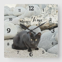Mystery Time – Schwarze Katzenwanduhr