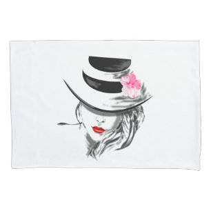 Mysteryous Lady Pillow Case Red Lips Kissenbezug