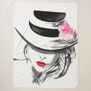 Mysteryous Lady Sherpa Blanket Rote Lippen Sherpadecke