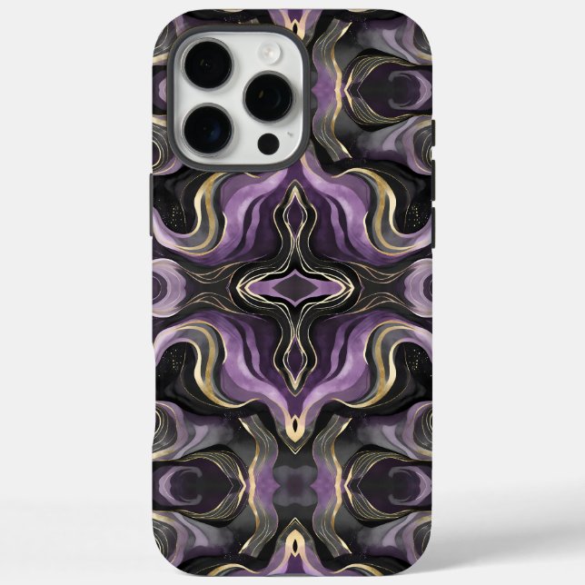 Mystic Amethyst Marble | Dunkles Fluid Gold Design iPhone 16 Pro Max Hülle (Rückseite)
