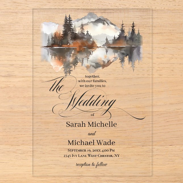 Mystic Autumn Calligraphy Wedding Invitation Acryleinladungen (Vorderseite)