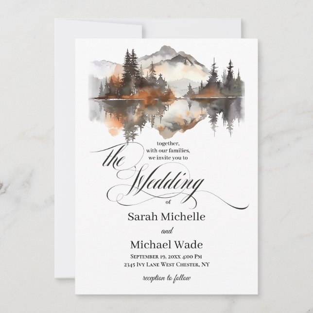Mystic Autumn Calligraphy Wedding Invitation Einladung (Vorderseite)