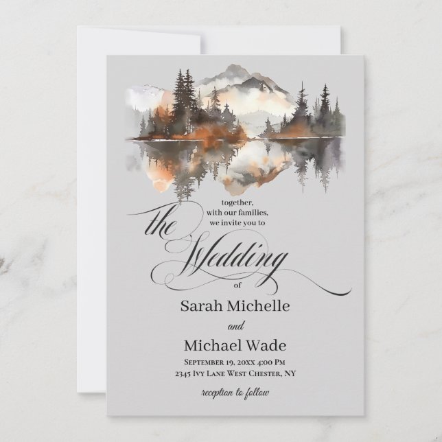 Mystic Autumn Calligraphy Wedding Invitation Einladung (Vorderseite)