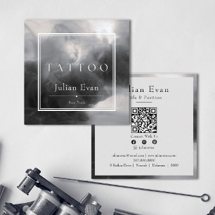 Mystic Black and White Ink Tattoo Artist Quadratische Visitenkarte