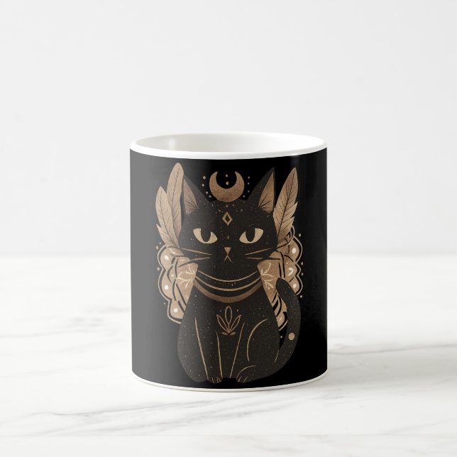 Mystic Black Cat Halloween Boho Kaffeetasse (Mittel)