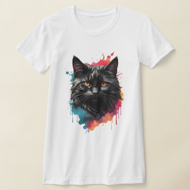 Mystic Black Cat Watercolor Splash Art T-Shirt (Ablage )