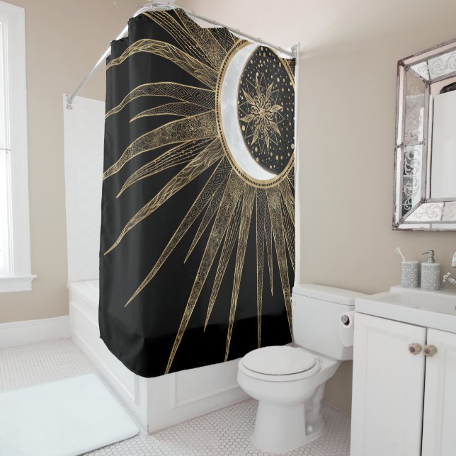 Mystic Black Gold Sun Moon Mandala Duschvorhang (Beispiel)