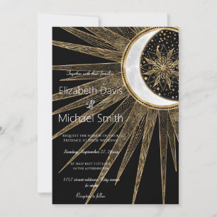 Mystic Black Gold Sun Moon Mandala Einladung