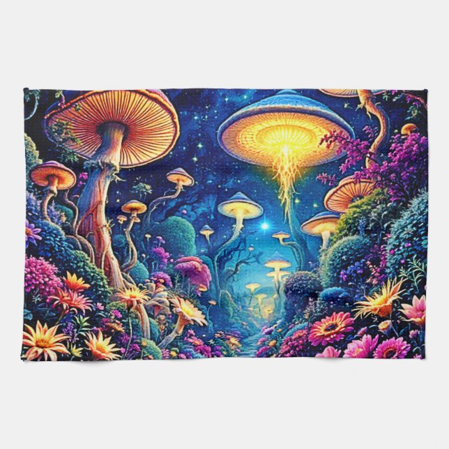 Mystic Bloom Forest Under Stars Geschirrtuch (Horizontal)