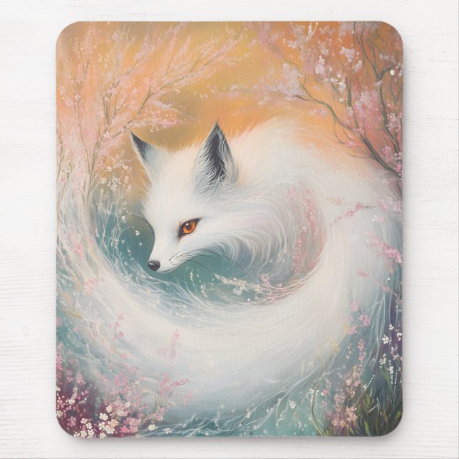 Mystic Bloom Spring Fox Watercolor Mousepad (Vorne)