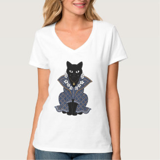 Mystic Blue Batik Katzenkönigin Grafik T-Shirt
