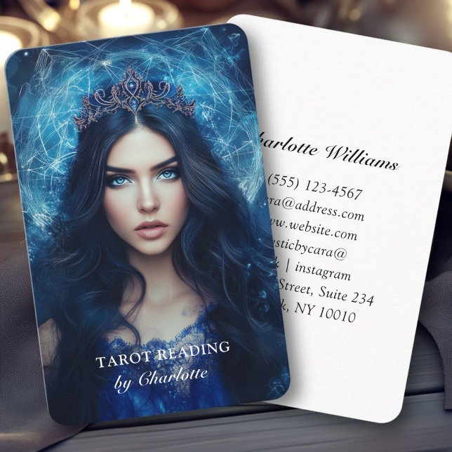 Mystic Blue Woman Visitenkarte (Mystic Blue Woman with a Crown, Queen, Business Card)