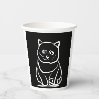 Mystic Cat Head – Minimalist Feline Line Art T-Shi Pappbecher