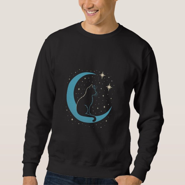 Mystic Cat on Blue Moon Night Sky Sweatshirt (Vorderseite)