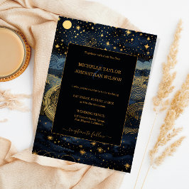 Mystic Celestial Midnight Blue Gold Stars Moon Einladung