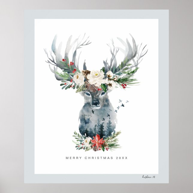 Mystic Christmas Deer Head Blume Bouquet Poster (Vorne)
