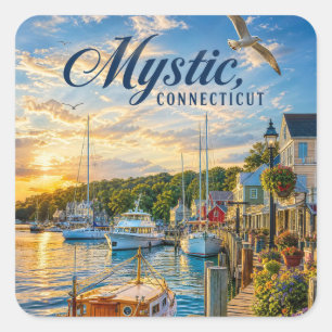 Mystic, Connecticut Hafen Quadratischer Aufkleber