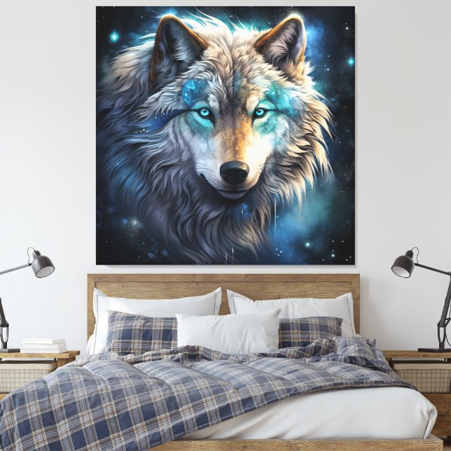 Mystic Cosmic Wolf Canvas Art Leinwanddruck (Insitu (Schlafzimmer))